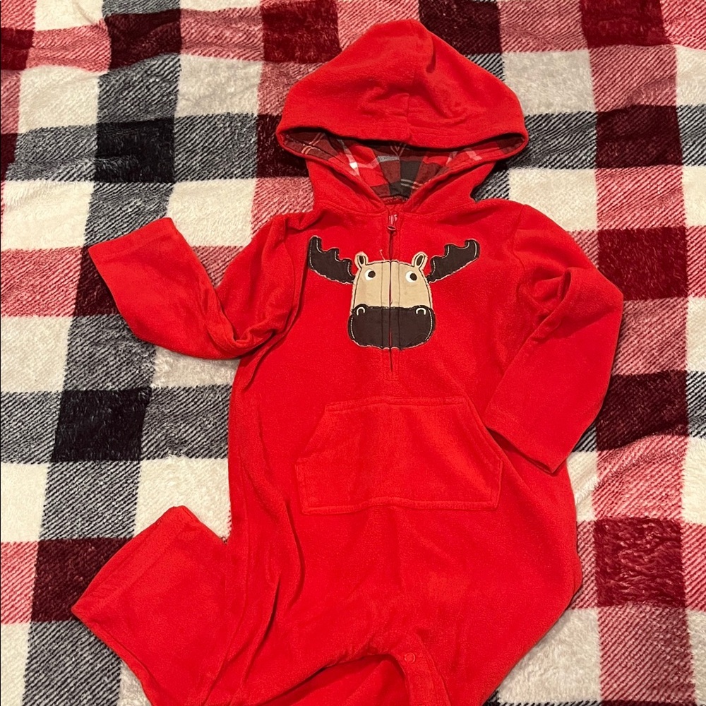 Red Hooded Boys One piece play with Moose Design